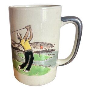 Vintage Otagiri Golf Mug Cup Golfer Scene Stoneware Japan 1970s